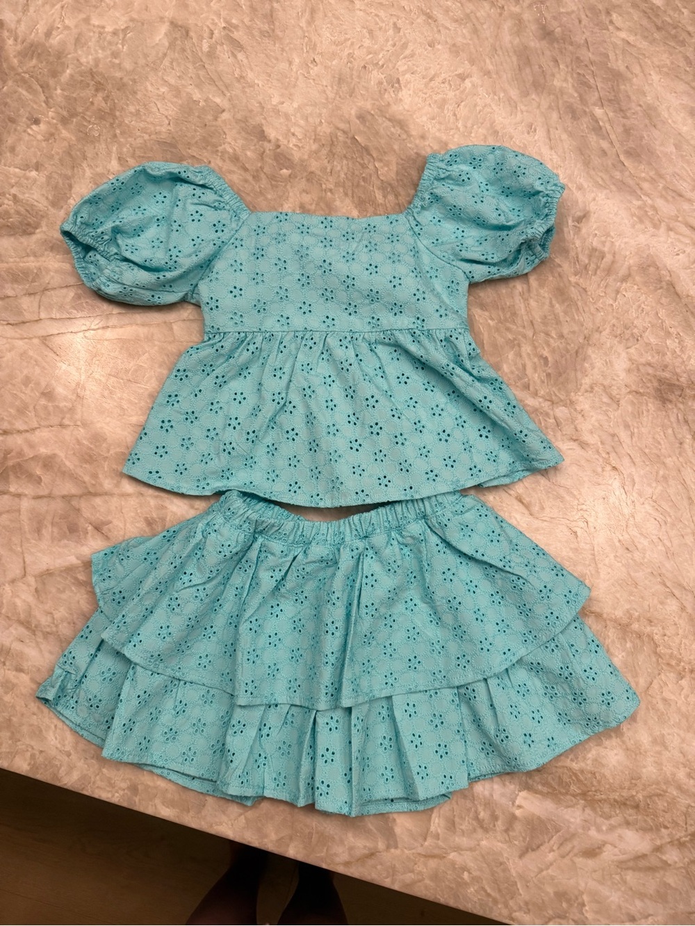 Posh Peanut Eyelet Puff Sleeve Top & Tiered Skirt Set
